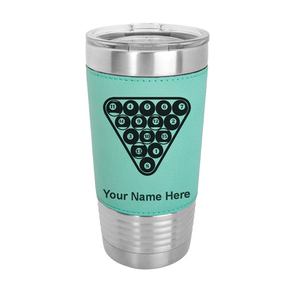 20oz Faux Leather Tumbler Mug, Billiard Balls, Personalized Engraving Included - LaserGram Custom Engraved Gifts