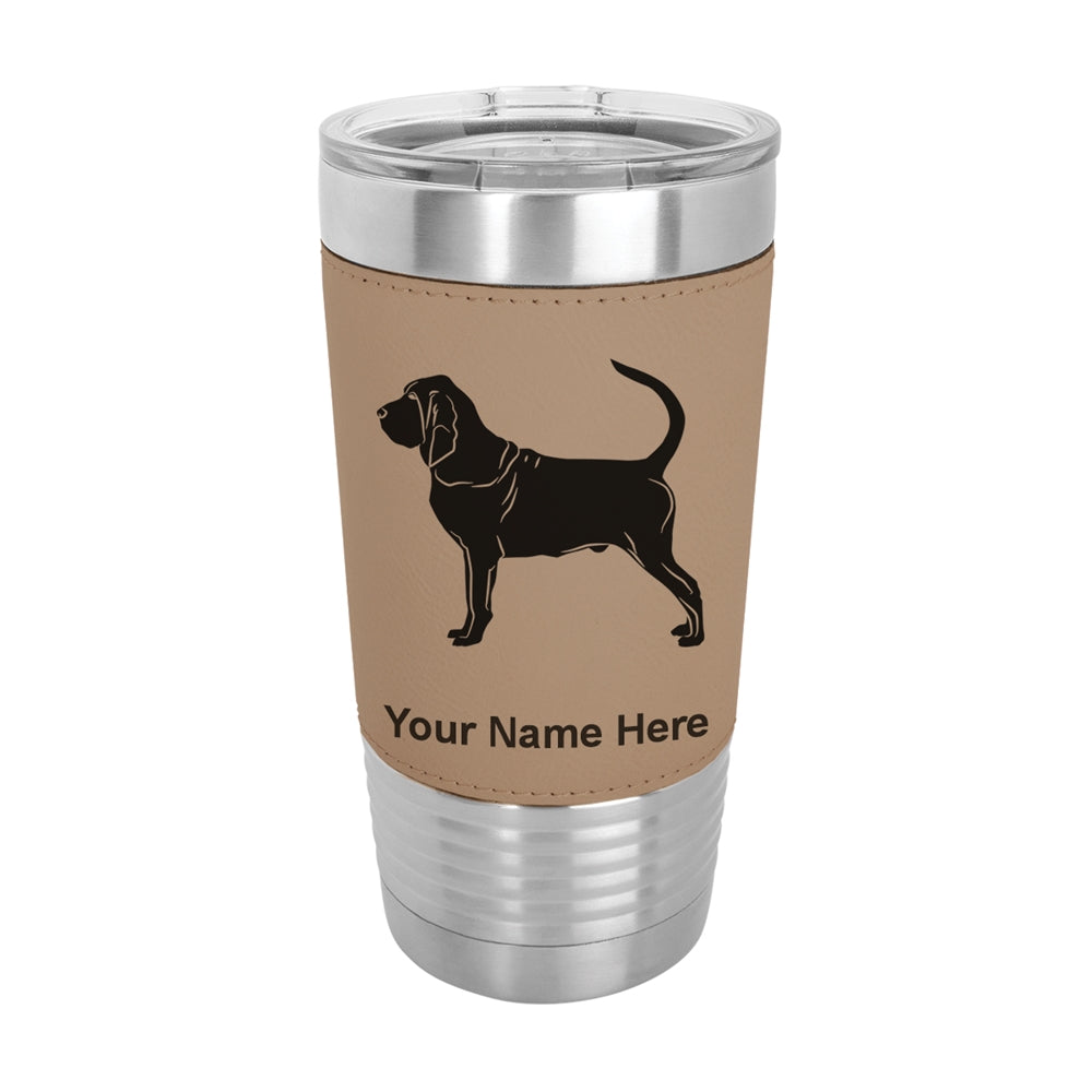 20oz Faux Leather Tumbler Mug, Bloodhound Dog, Personalized Engraving Included - LaserGram Custom Engraved Gifts