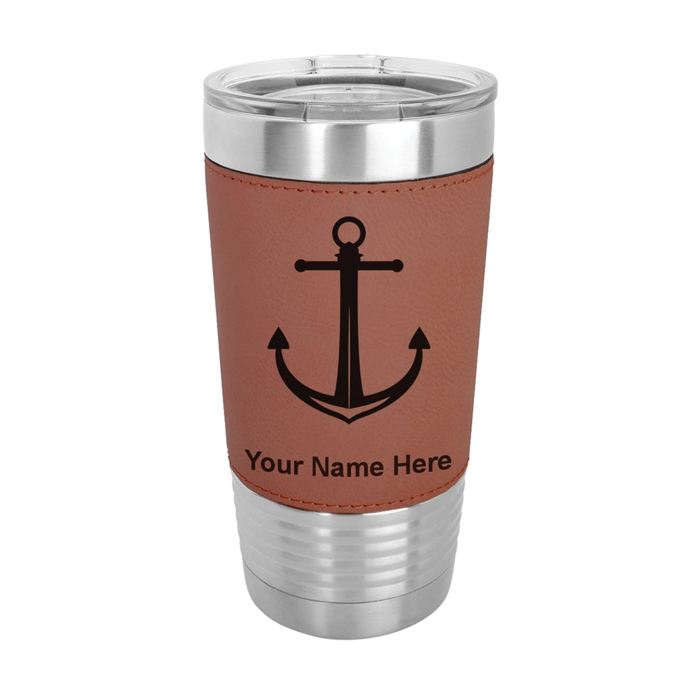 20oz Faux Leather Tumbler Mug, Boat Anchor, Personalized Engraving Included - LaserGram Custom Engraved Gifts