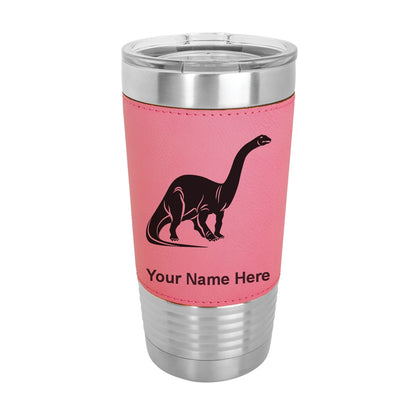 20oz Faux Leather Tumbler Mug, Brontosaurus Dinosaur, Personalized Engraving Included - LaserGram Custom Engraved Gifts