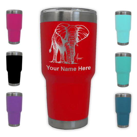 LaserGram 30oz Tumbler Mug, African Elephant, Personalized Engraving Included