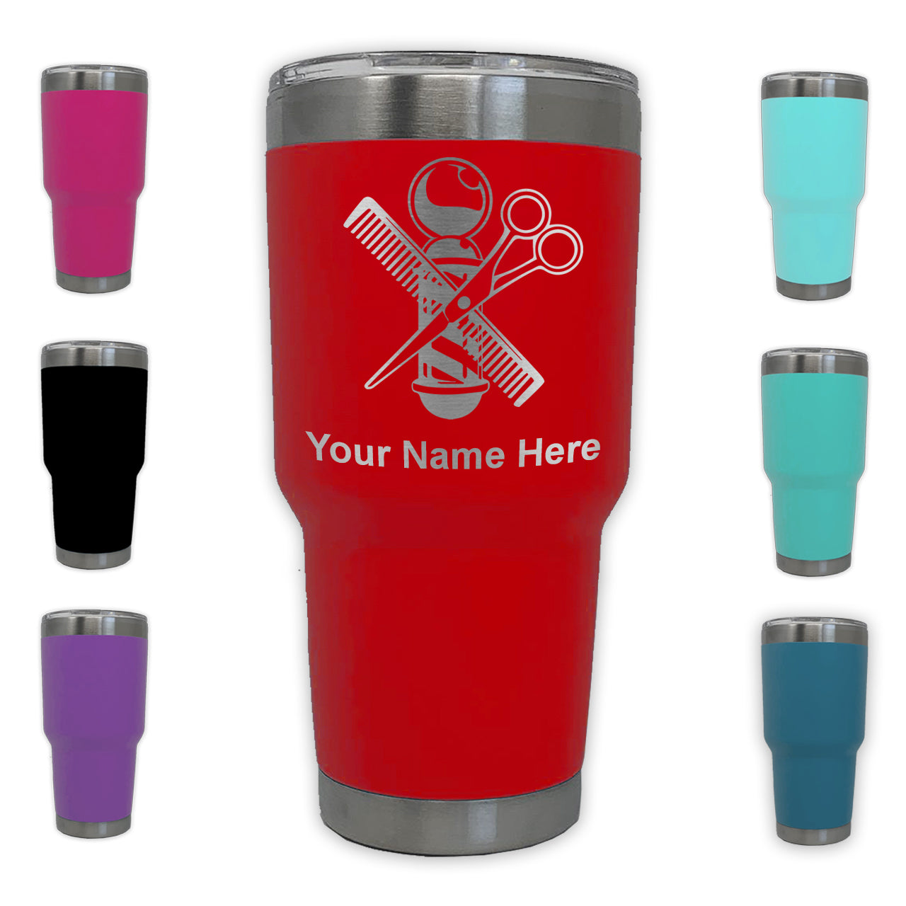 LaserGram 30oz Tumbler Mug, Barber Shop Pole, Personalized Engraving Included