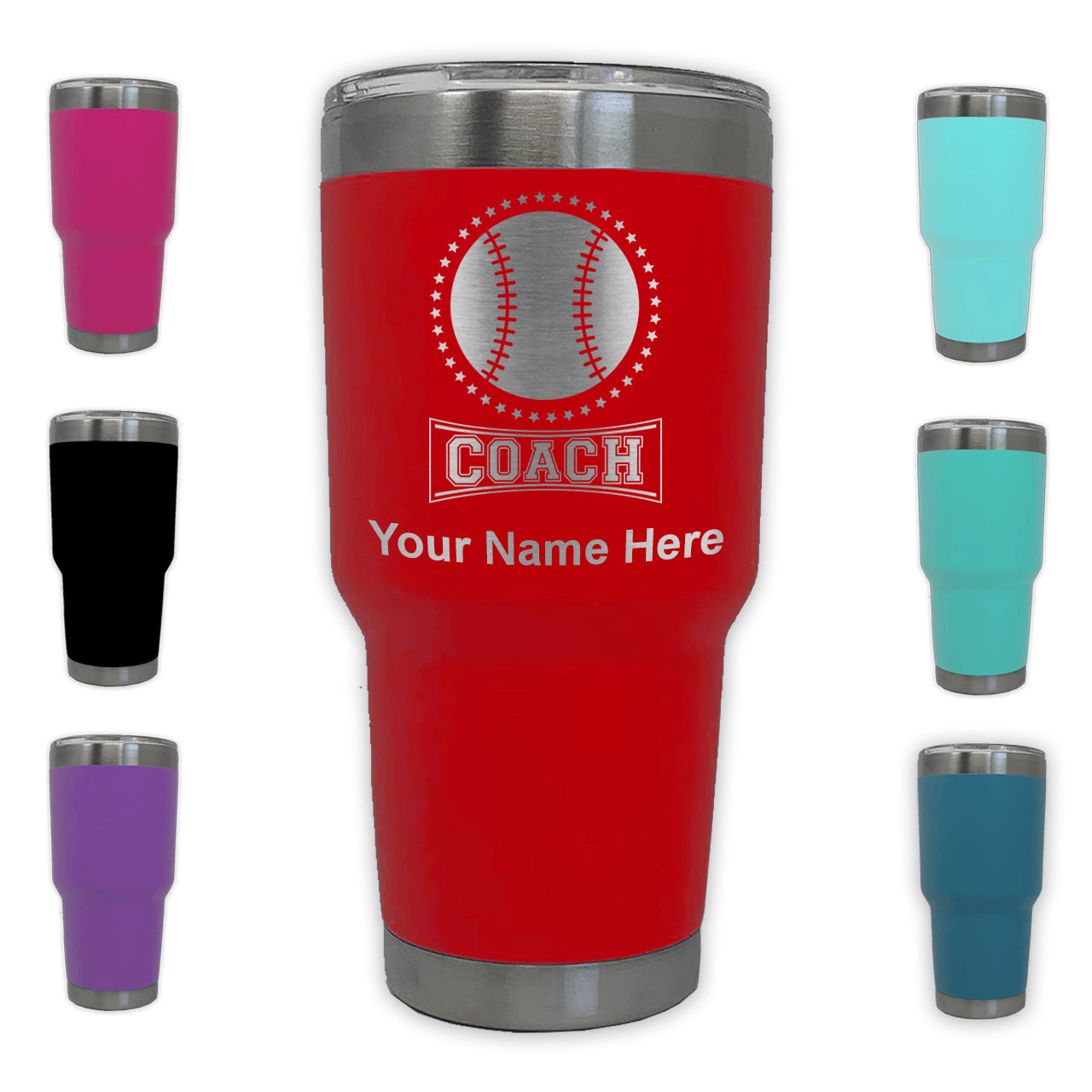 LaserGram 30oz Tumbler Mug, Baseball Coach, Personalized Engraving Included