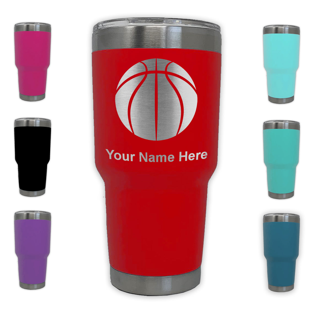 LaserGram 30oz Tumbler Mug, Basketball Ball, Personalized Engraving Included