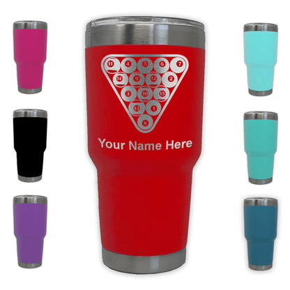 LaserGram 30oz Tumbler Mug, Billiard Balls, Personalized Engraving Included