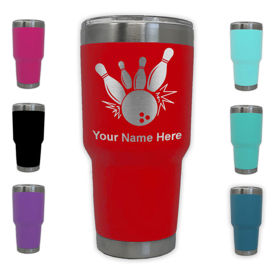LaserGram 30oz Tumbler Mug, Bowling Ball and Pins, Personalized Engraving Included