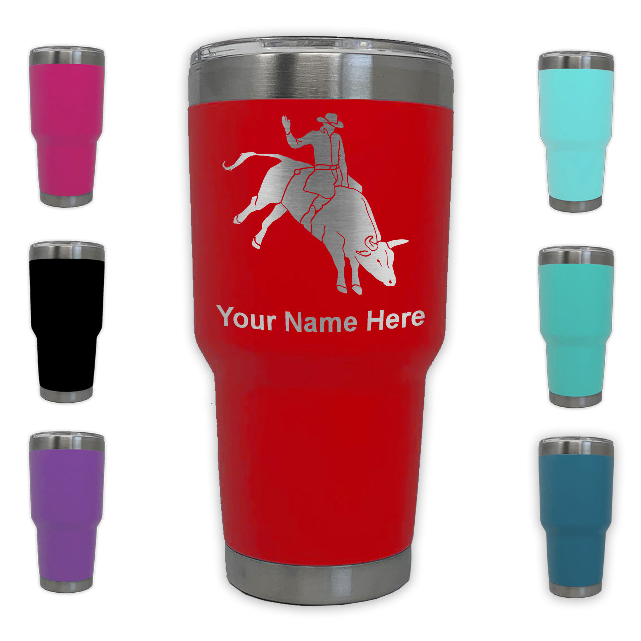 LaserGram 30oz Tumbler Mug, Bull Rider Cowboy, Personalized Engraving Included