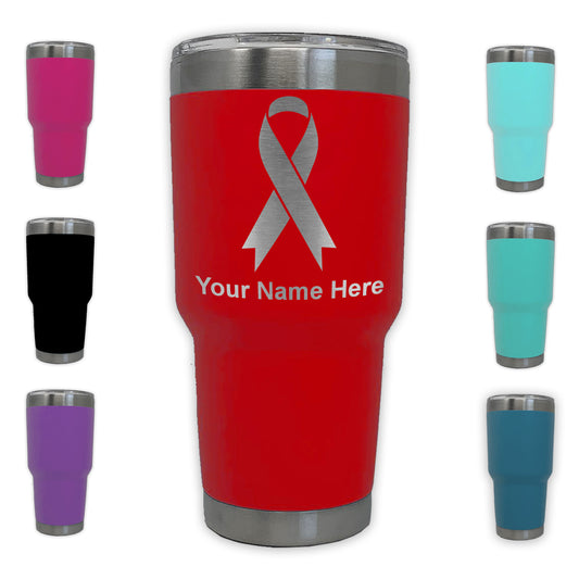 LaserGram 30oz Tumbler Mug, Cancer Awareness Ribbon, Personalized Engraving Included