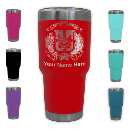 LaserGram 30oz Tumbler Mug, Coat of Arms Dominican Republic, Personalized Engraving Included