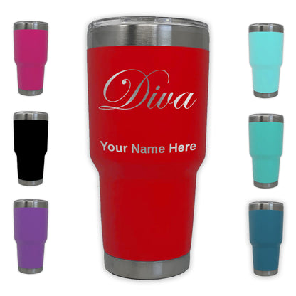 LaserGram 30oz Tumbler Mug, Diva, Personalized Engraving Included