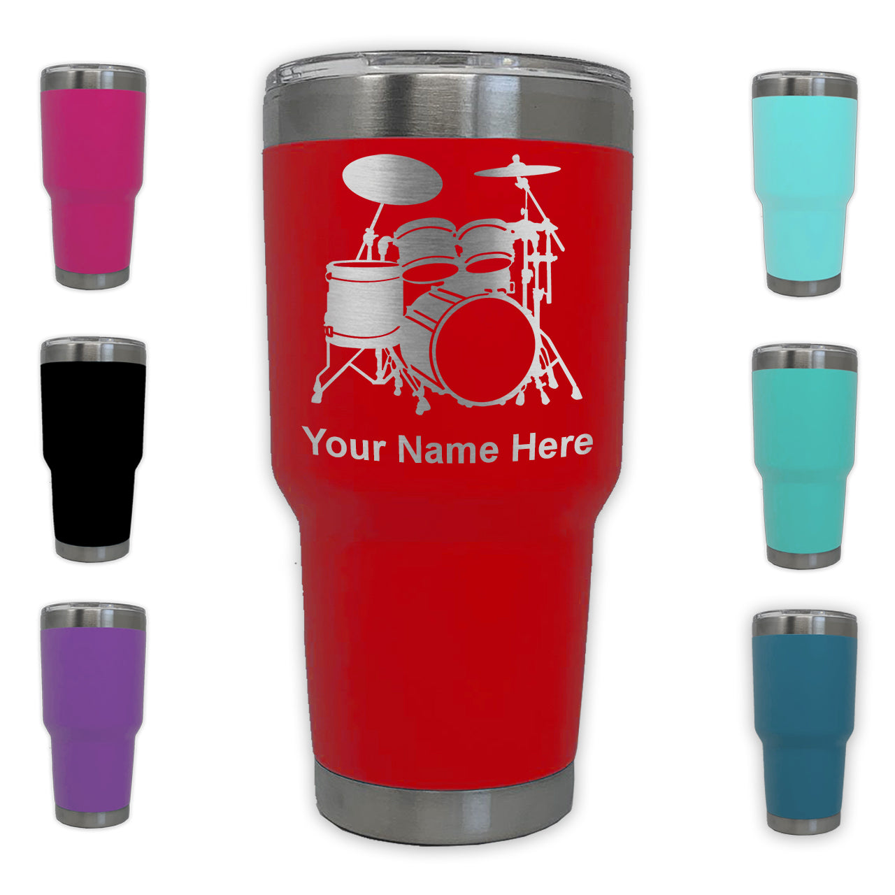 LaserGram 30oz Tumbler Mug, Drum Set, Personalized Engraving Included