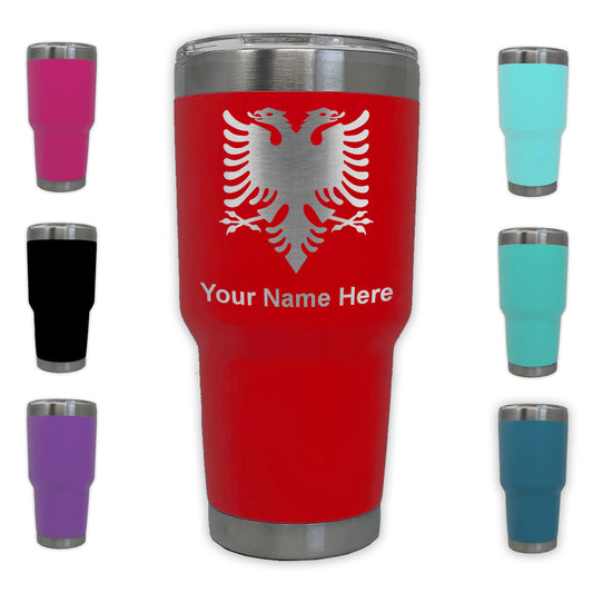 LaserGram 30oz Tumbler Mug, Flag of Albania, Personalized Engraving Included