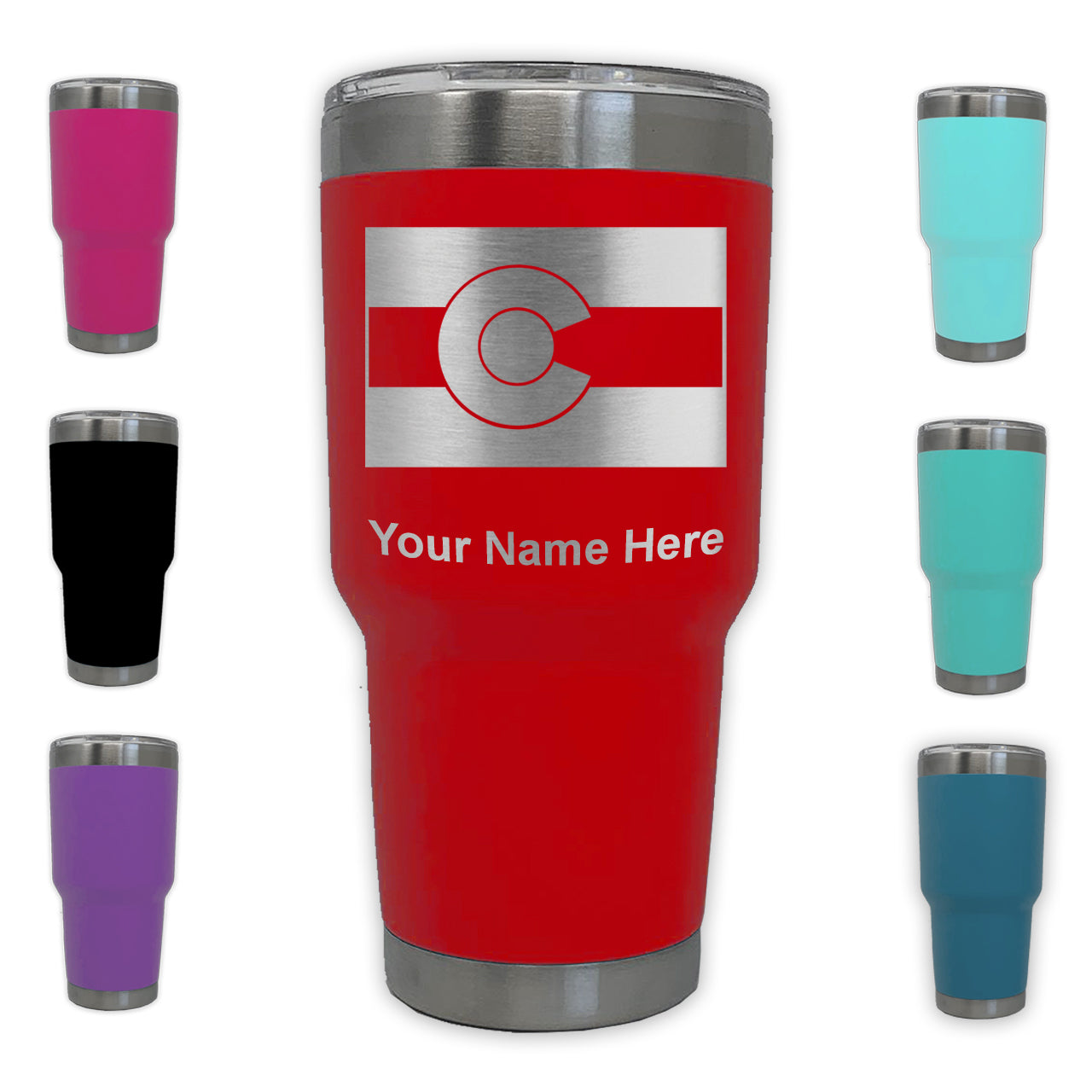 LaserGram 30oz Tumbler Mug, Flag of Colorado, Personalized Engraving Included