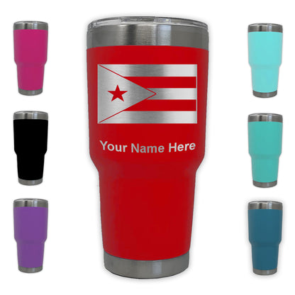 LaserGram 30oz Tumbler Mug, Flag of Puerto Rico, Personalized Engraving Included