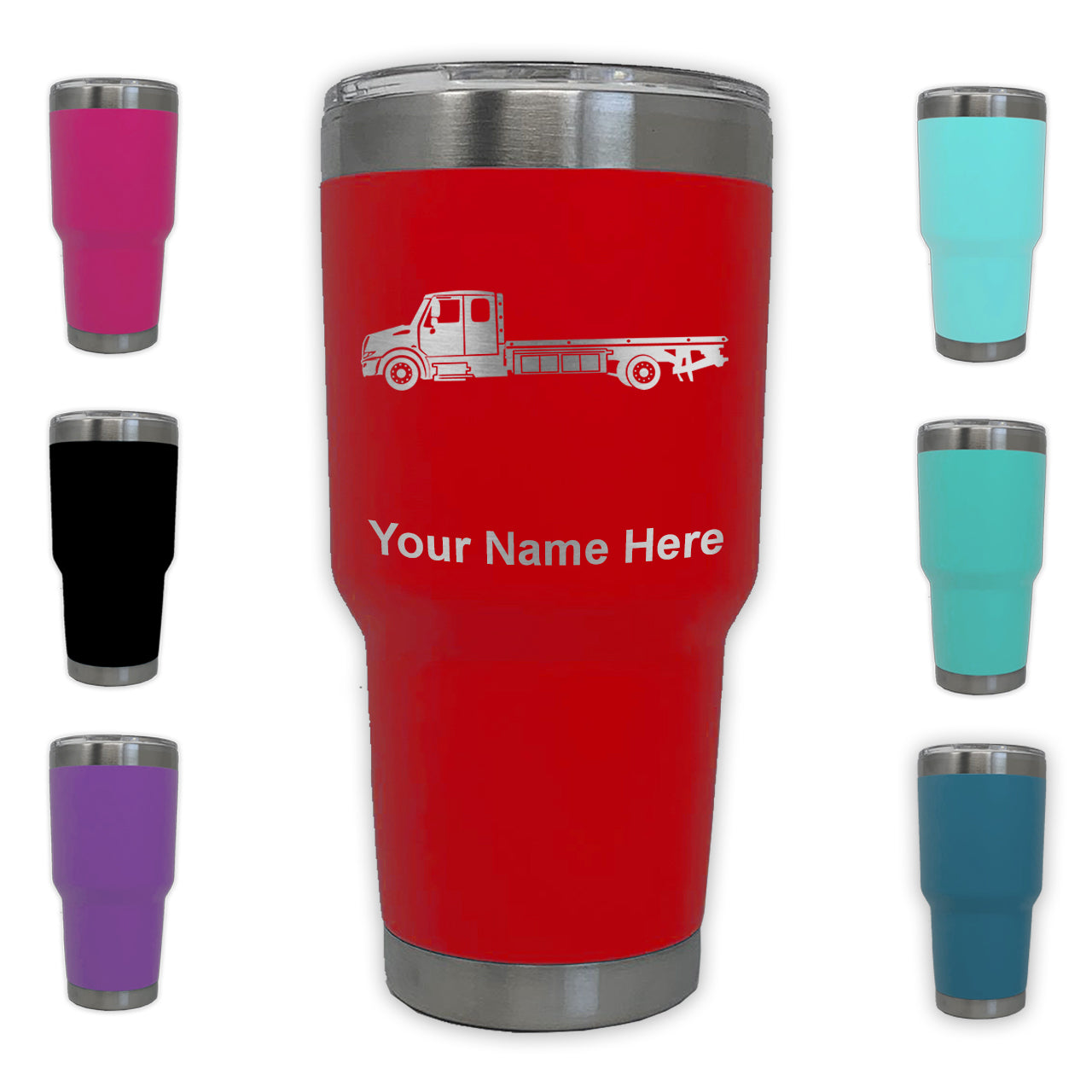 LaserGram 30oz Tumbler Mug, Flat Bed Tow Truck, Personalized Engraving Included