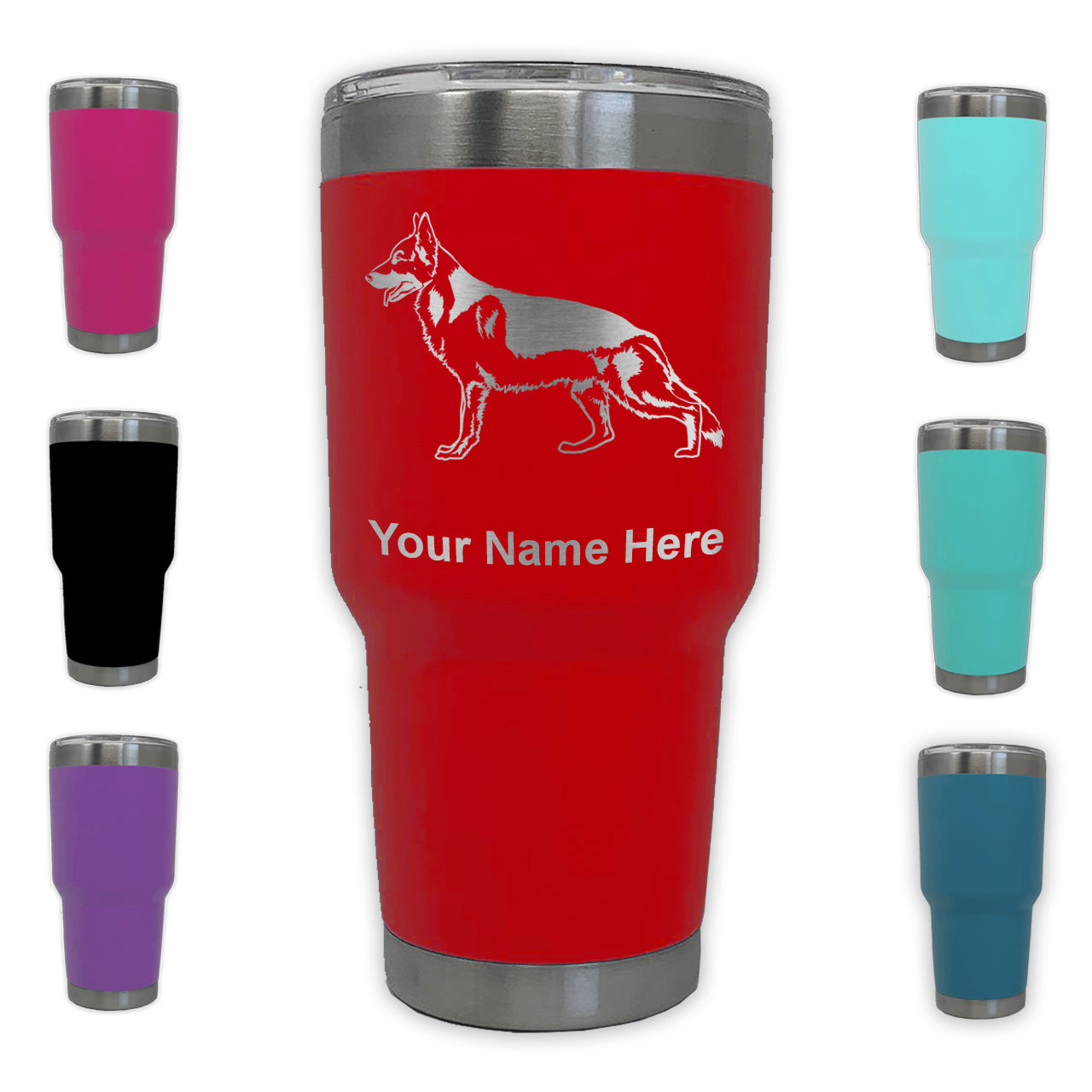 LaserGram 30oz Tumbler Mug, German Shepherd Dog, Personalized Engraving Included