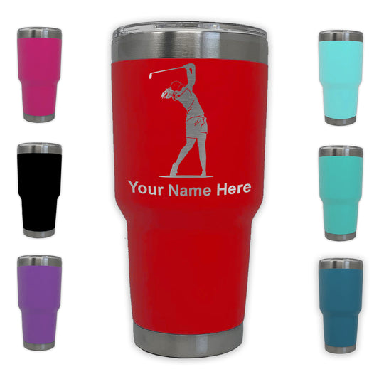 LaserGram 30oz Tumbler Mug, Golfer Woman, Personalized Engraving Included