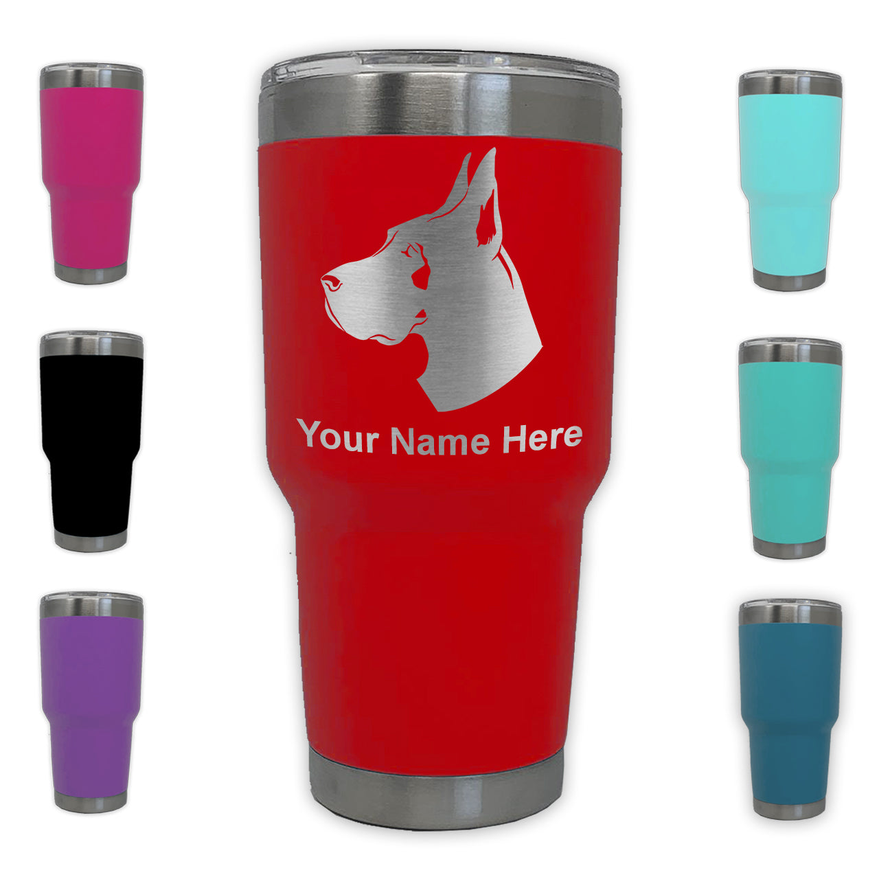 LaserGram 30oz Tumbler Mug, Great Dane Dog, Personalized Engraving Included