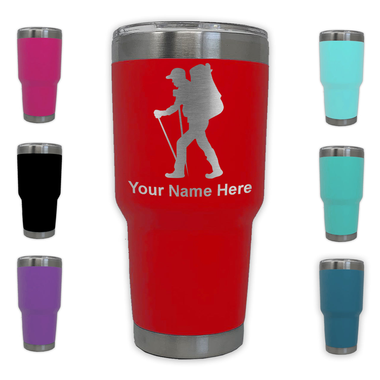 LaserGram 30oz Tumbler Mug, Hiker Man, Personalized Engraving Included