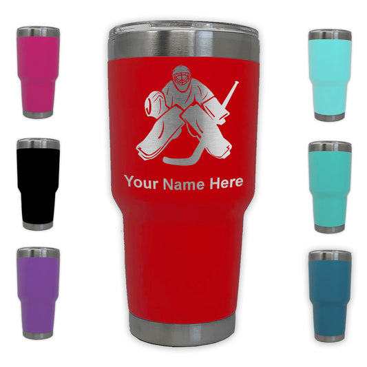 LaserGram 30oz Tumbler Mug, Hockey Goalie, Personalized Engraving Included