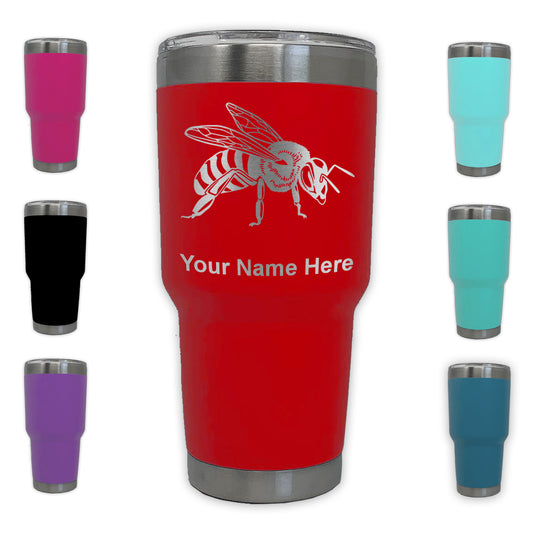 LaserGram 30oz Tumbler Mug, Honey Bee, Personalized Engraving Included