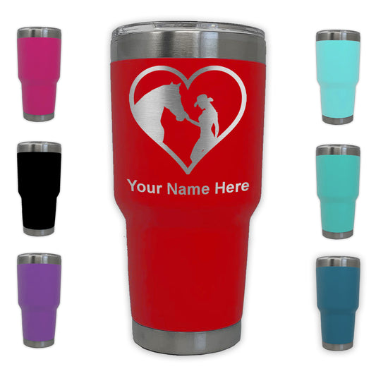 LaserGram 30oz Tumbler Mug, Horse Cowgirl Heart, Personalized Engraving Included