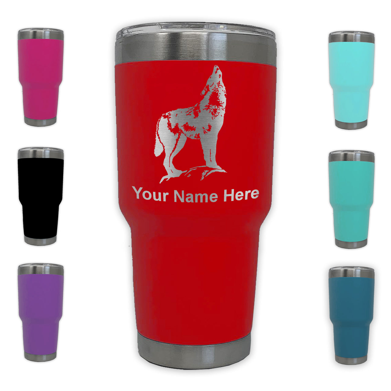 LaserGram 30oz Tumbler Mug, Howling Wolf, Personalized Engraving Included