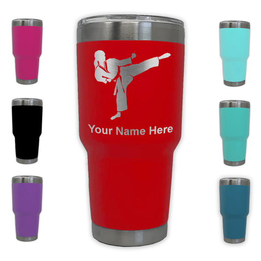 LaserGram 30oz Tumbler Mug, Karate Woman, Personalized Engraving Included