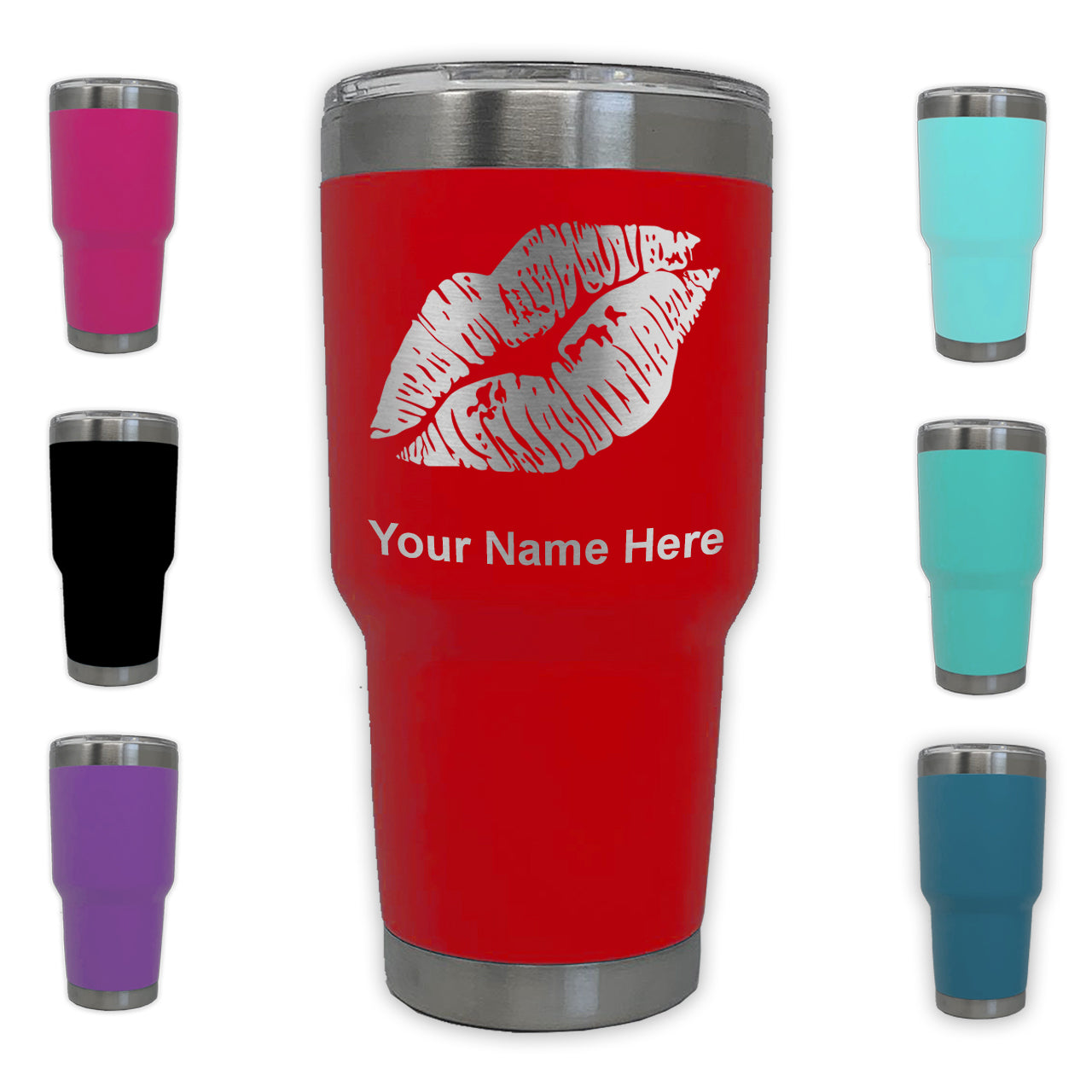 LaserGram 30oz Tumbler Mug, Lipstick Kiss, Personalized Engraving Included