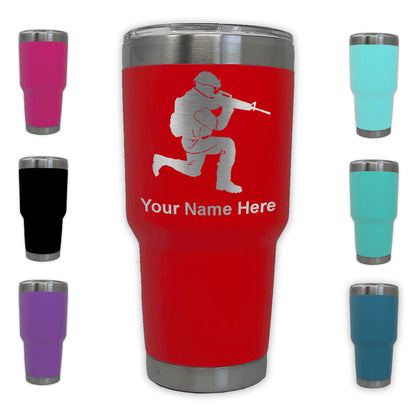 LaserGram 30oz Tumbler Mug, Military Soldier, Personalized Engraving Included