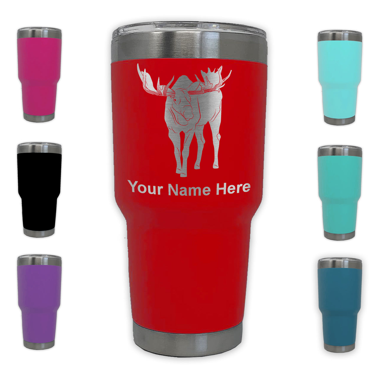 LaserGram 30oz Tumbler Mug, Moose, Personalized Engraving Included