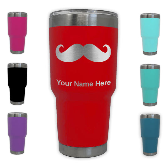 LaserGram 30oz Tumbler Mug, Mustache, Personalized Engraving Included