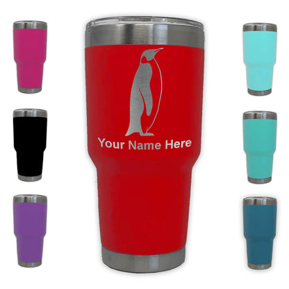 LaserGram 30oz Tumbler Mug, Penguin, Personalized Engraving Included