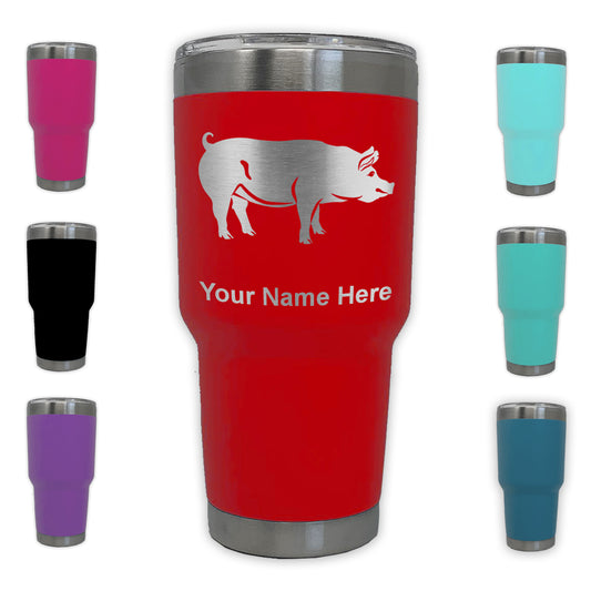 LaserGram 30oz Tumbler Mug, Pig, Personalized Engraving Included