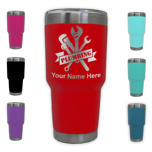 LaserGram 30oz Tumbler Mug, Plumbing, Personalized Engraving Included