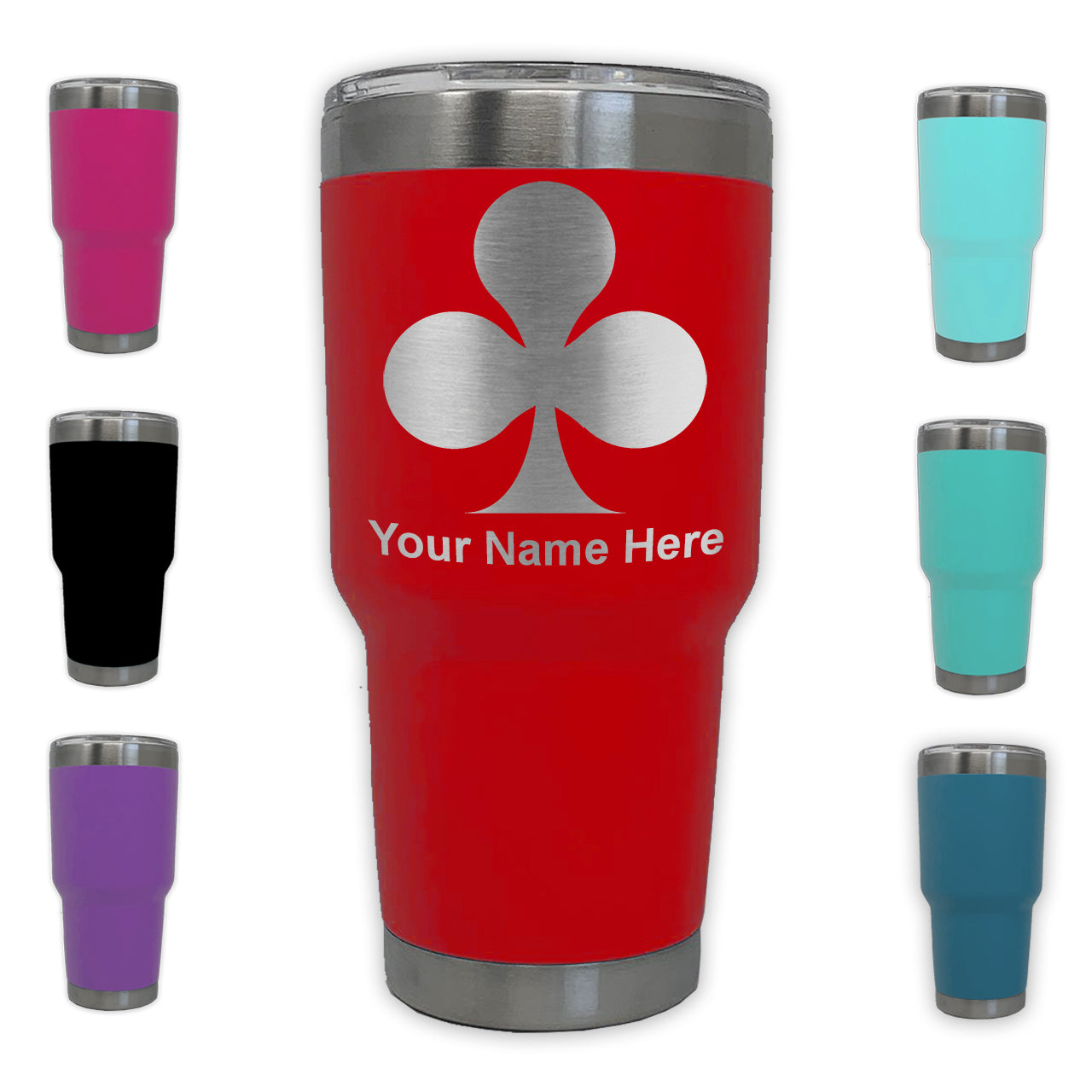 LaserGram 30oz Tumbler Mug, Poker Clubs, Personalized Engraving Included