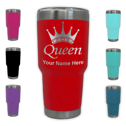 LaserGram 30oz Tumbler Mug, Queen Crown, Personalized Engraving Included