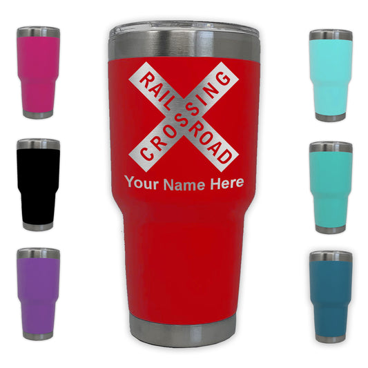 LaserGram 30oz Tumbler Mug, Railroad Crossing Sign 1, Personalized Engraving Included