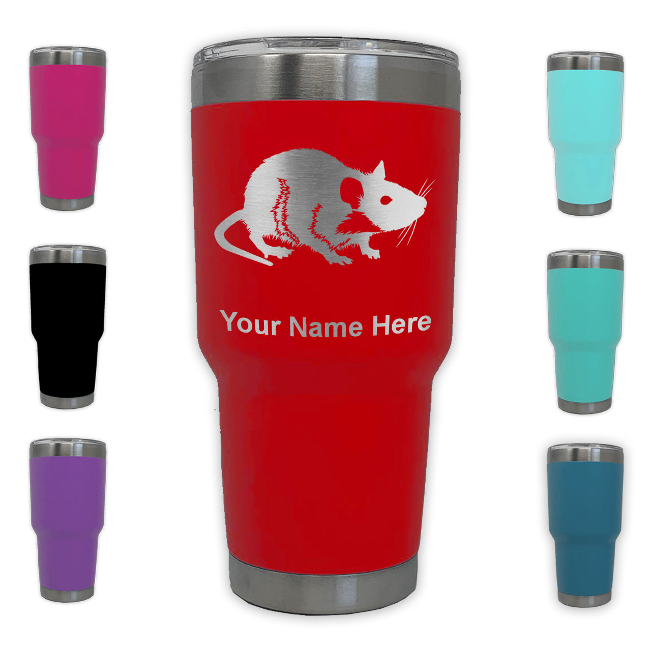 LaserGram 30oz Tumbler Mug, Rat, Personalized Engraving Included