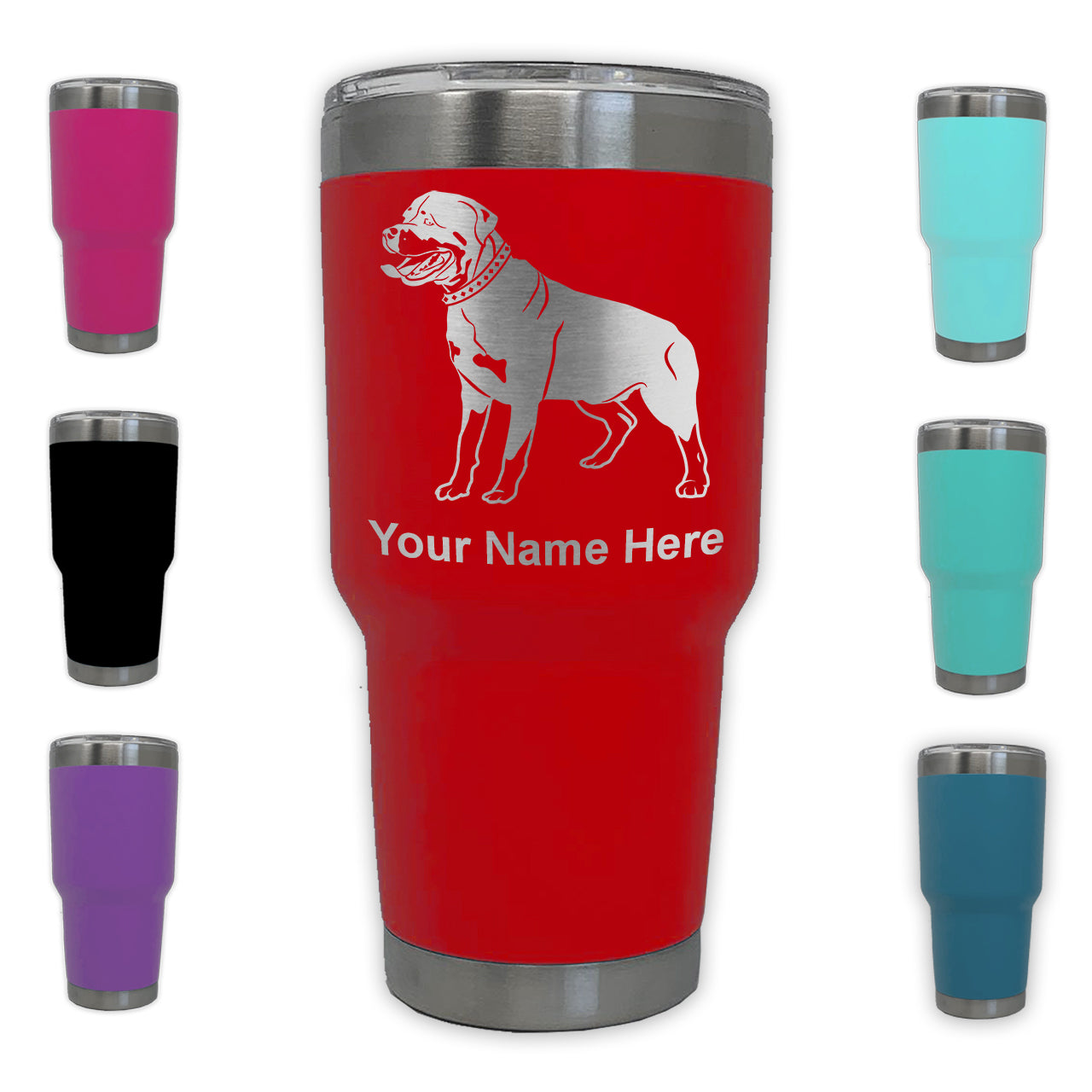 LaserGram 30oz Tumbler Mug, Rottweiler Dog, Personalized Engraving Included