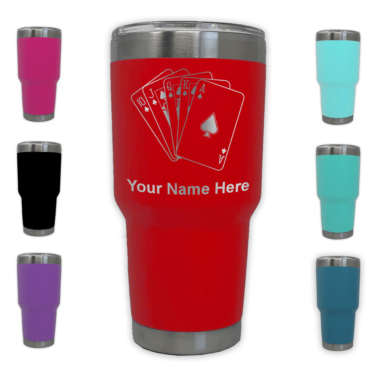 LaserGram 30oz Tumbler Mug, Royal Flush Poker Cards, Personalized Engraving Included