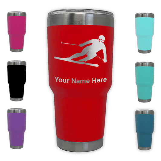 LaserGram 30oz Tumbler Mug, Skier Downhill, Personalized Engraving Included