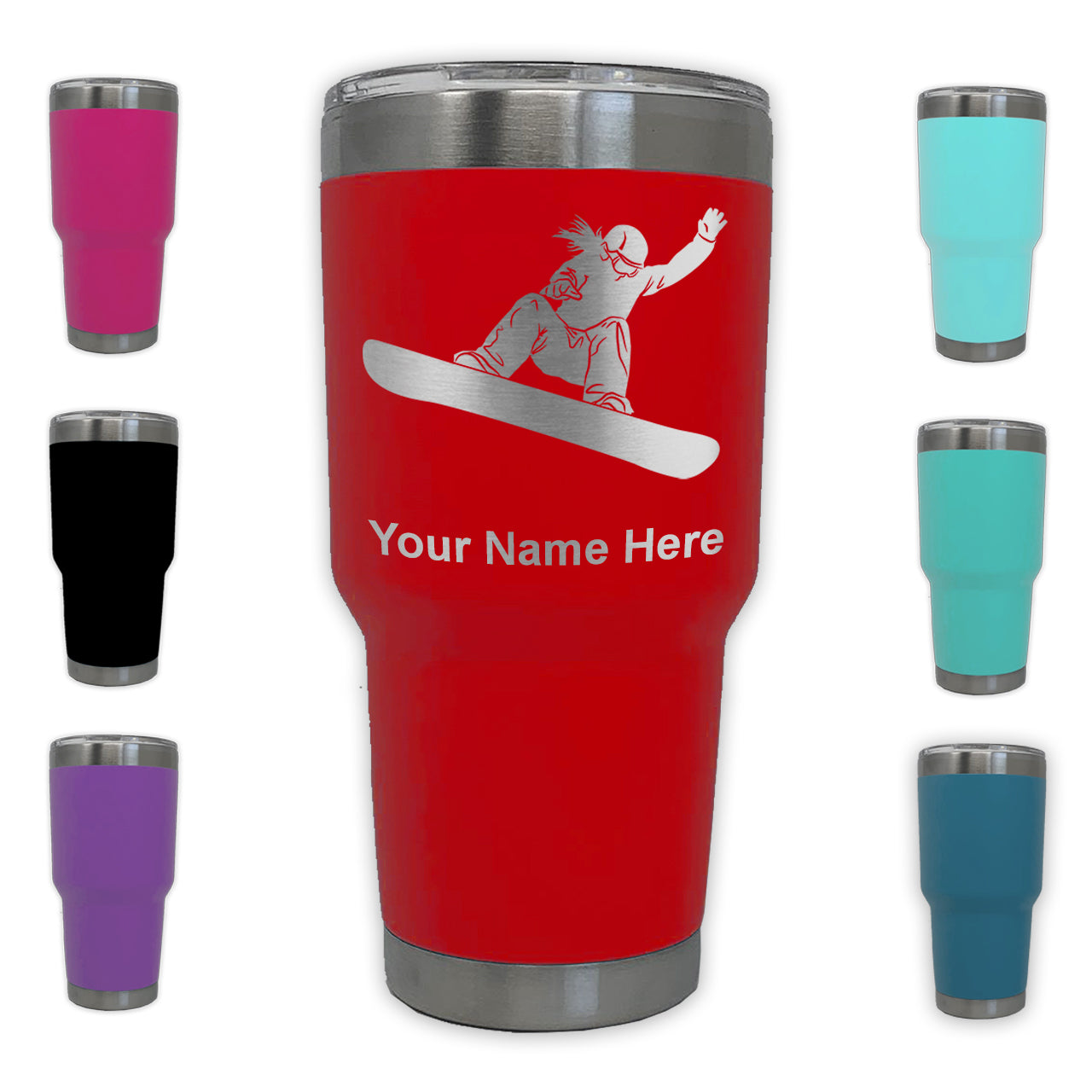 LaserGram 30oz Tumbler Mug, Snowboarder Woman, Personalized Engraving Included