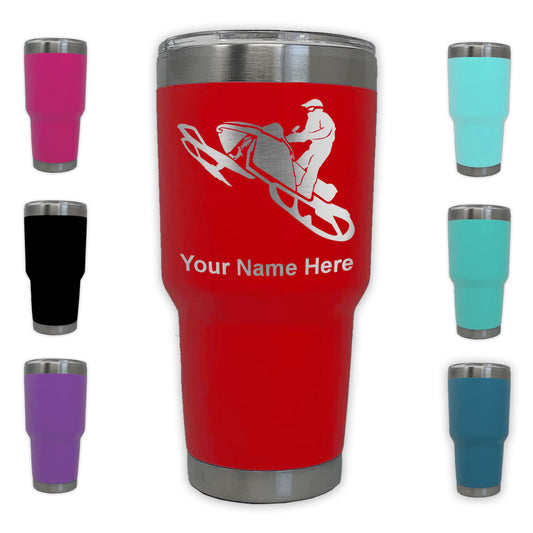 LaserGram 30oz Tumbler Mug, Snowmobile, Personalized Engraving Included