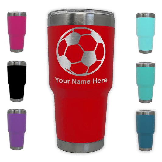 LaserGram 30oz Tumbler Mug, Soccer Ball, Personalized Engraving Included