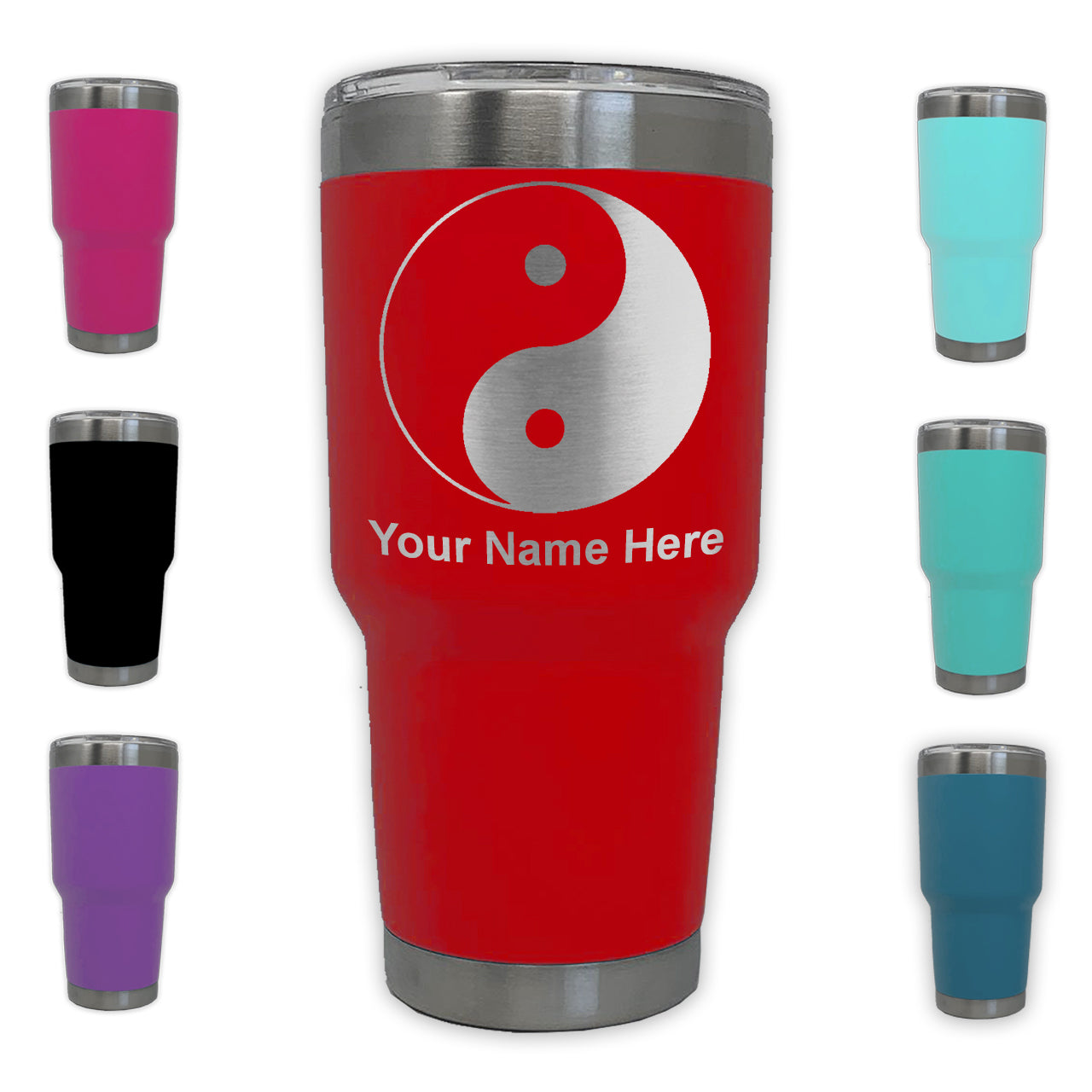 LaserGram 30oz Tumbler Mug, Yin Yang, Personalized Engraving Included