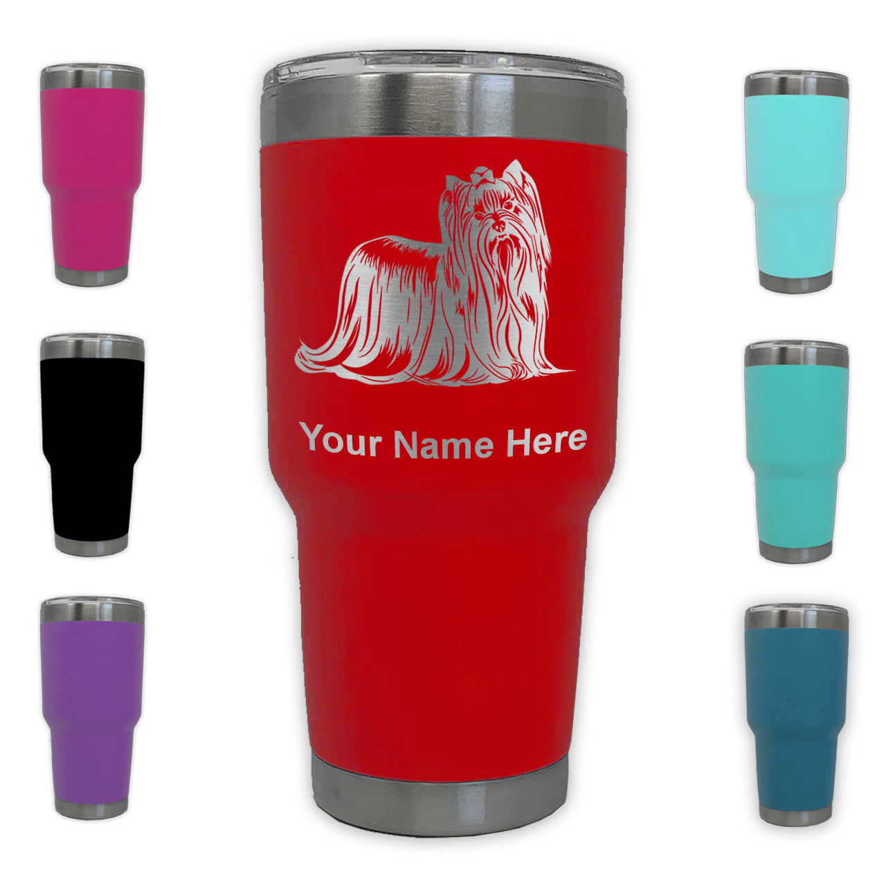 LaserGram 30oz Tumbler Mug, Yorkshire Terrier Dog, Personalized Engraving Included