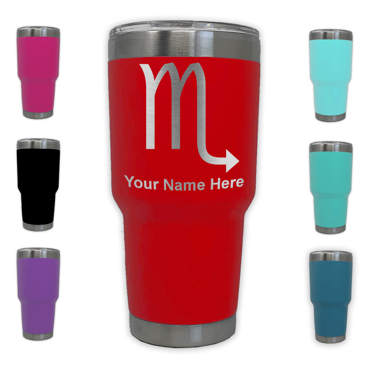 LaserGram 30oz Tumbler Mug, Zodiac Sign Scorpio, Personalized Engraving Included