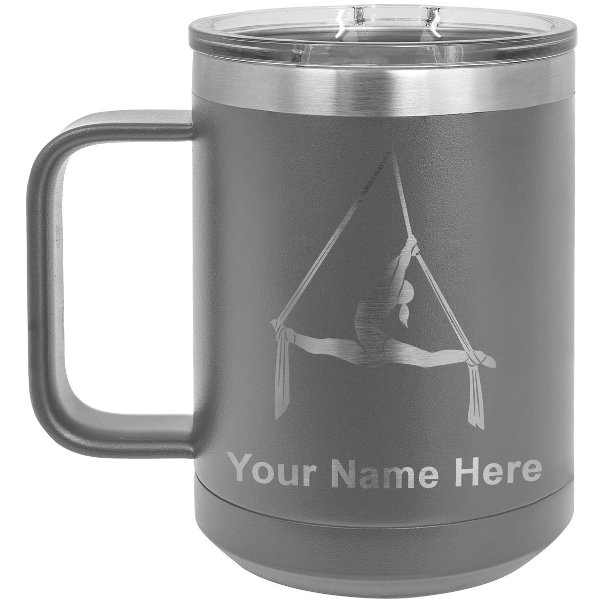 15oz Vacuum Insulated Coffee Mug, Aerial Silks, Personalized Engraving Included