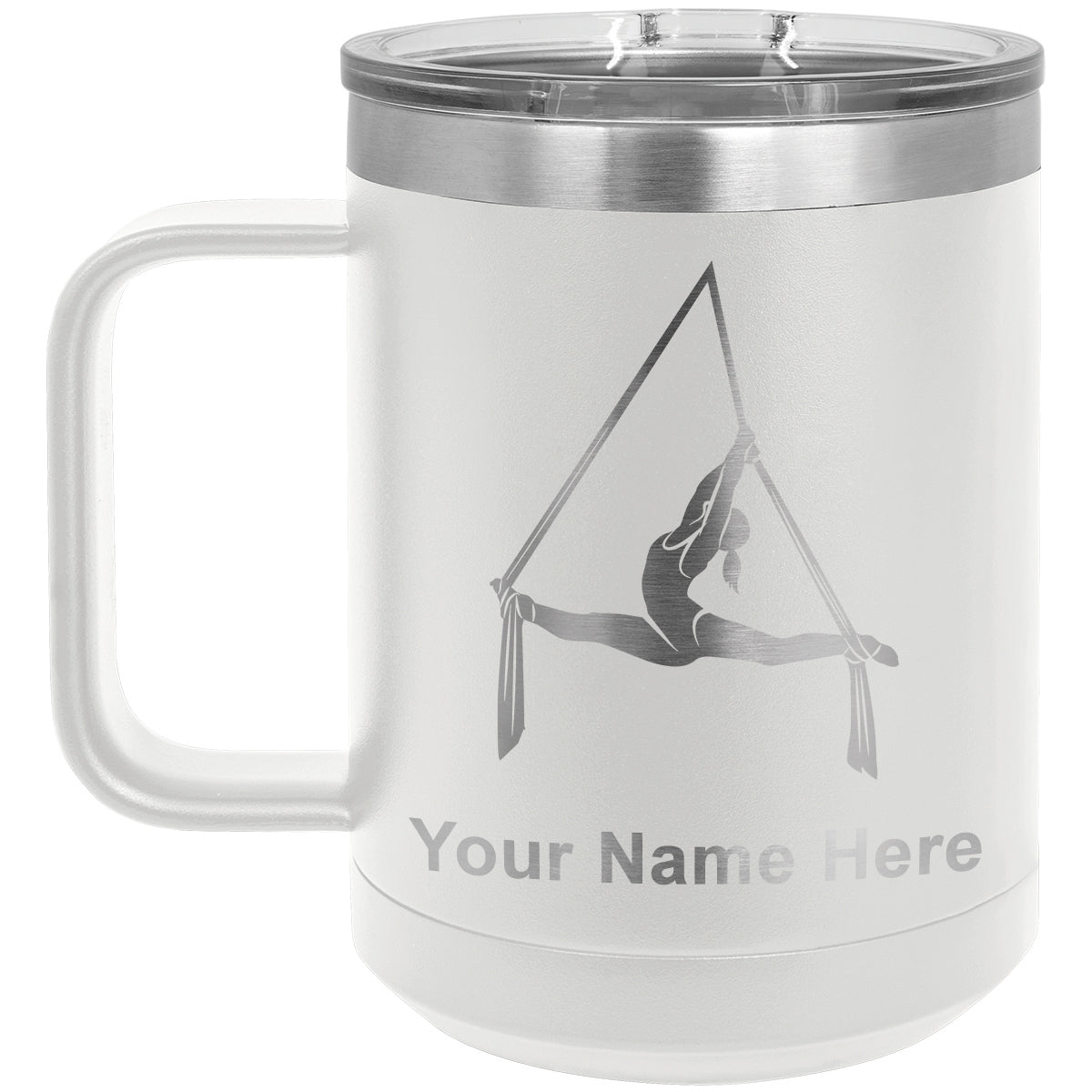 15oz Vacuum Insulated Coffee Mug, Aerial Silks, Personalized Engraving Included